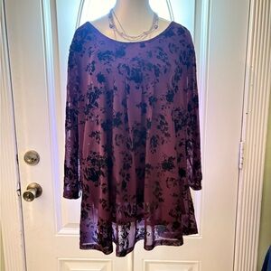 Chic Floral Long 3/4 Sleeve Blouse in Purple